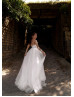 Long Sleeves Beaded White Tulle 3D Flowers Wedding Dress